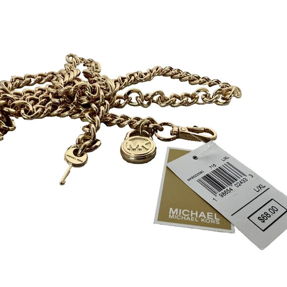 Michael Kors Gold Lock & Key Chain Belt Size L / XL NWT Business Chic Casual - Picture 1 of 11